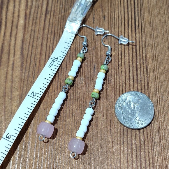 *5 For $20*White and Pink Beaded Long Dangle Earrings / Handmade Ladies Earrings - Picture 5 of 6